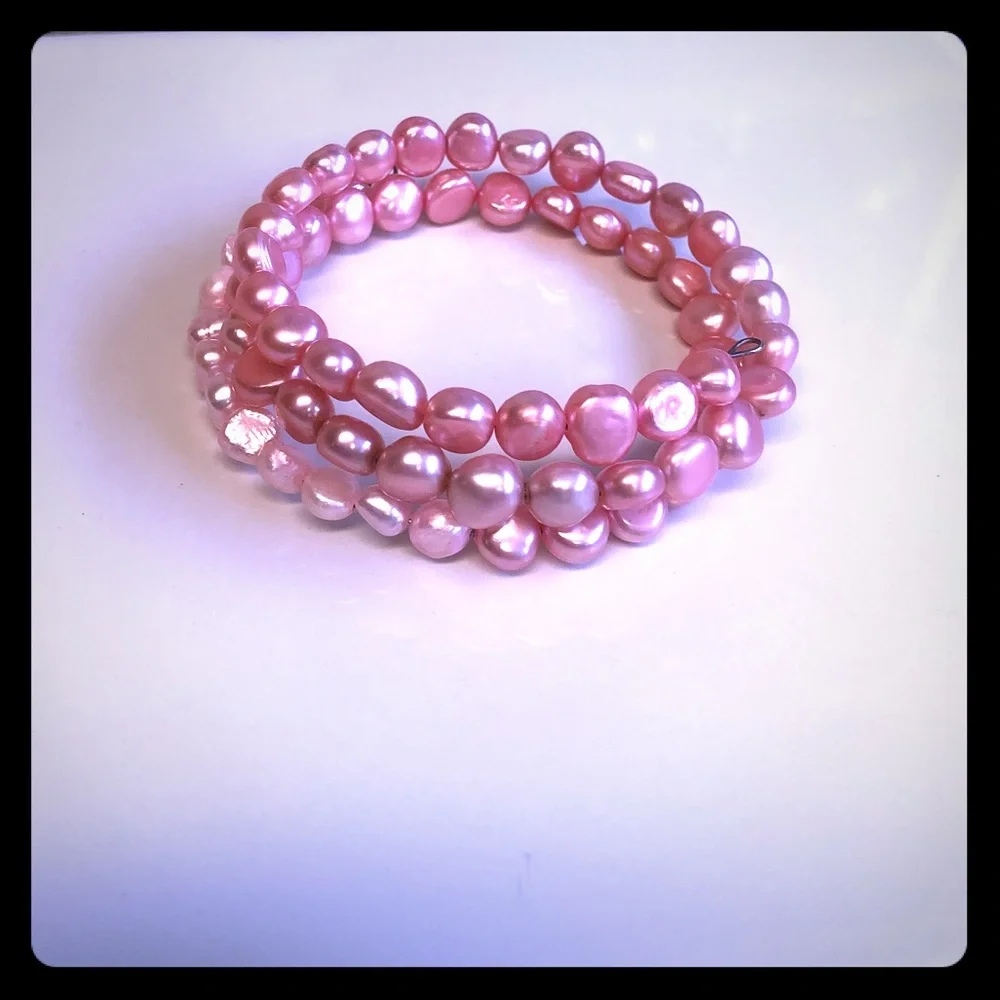 Pink Pearl Wrap Bracelet | 18” Genuine Freshwater Pearls | Multi Layer Boho - Picture 2 of 2